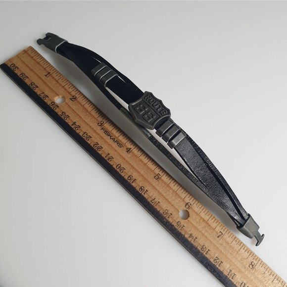 Route 66 Leather Bracelet Black Mens Jewelry Vintage Style Clasp Latch Biker - Picture 7 of 7
